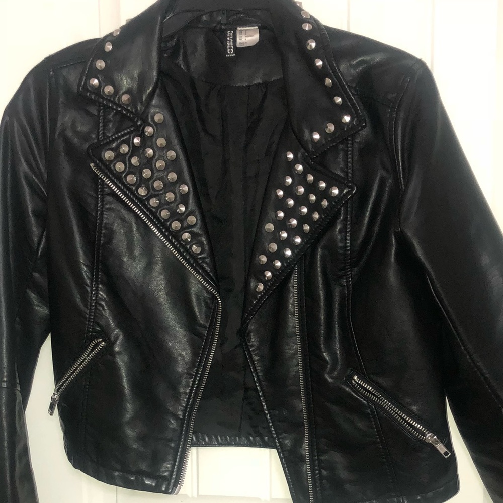 Black Studded Faux Leather Jacket